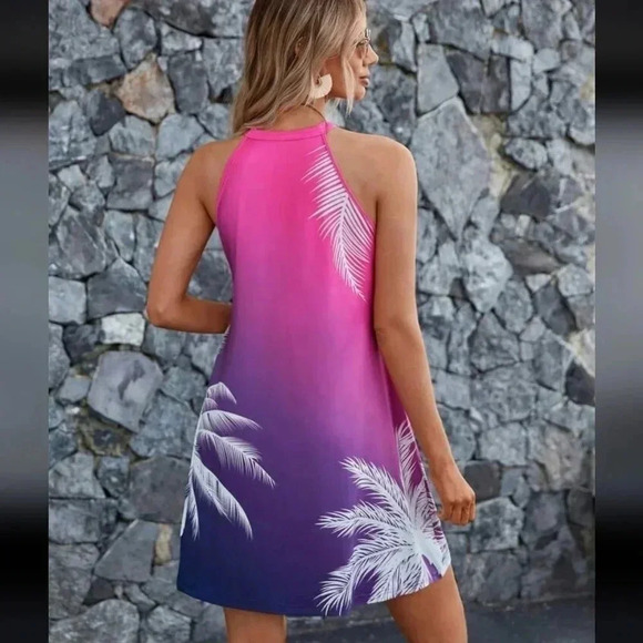 LUNE Tropical Print Ombre Halter Neck Dress - Picture 3 of 4